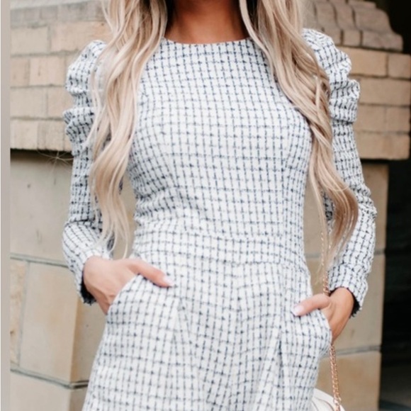 TCEC Pants - TCEC Black and White Tweed Puff-Sleeve Jumpsuit